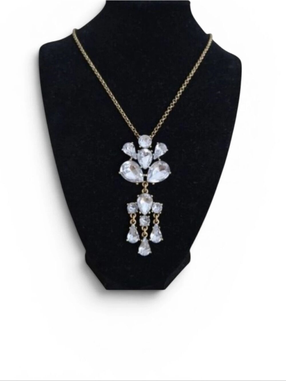 J. Crew White Faceted Crystal Rhinestone Antique Gold Chain Necklace